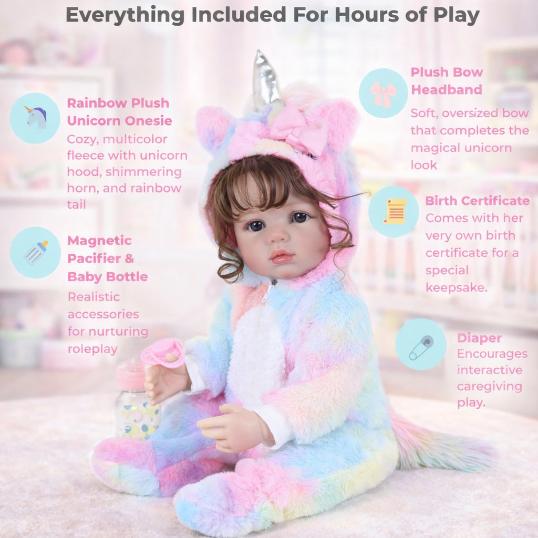 Baby Products For Face - Rainbow Unicorn Baby – Bambola realistica